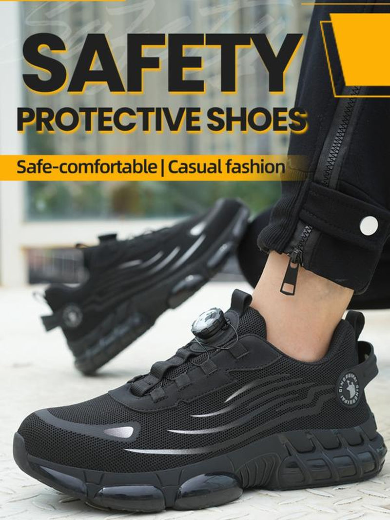 Men'S Lace up Low Top anti Piercing & anti Smashing Work Safety Sneakers with Rotating Button, Casual Comfortable Breathable Contrast Mesh Work Shoes, Contrast Mesh Design Anti-Slip Shoes for Outdoor Work, Closed