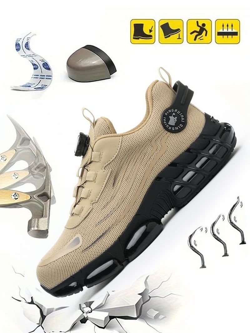 Men'S Lace up Low Top anti Piercing & anti Smashing Work Safety Sneakers with Rotating Button, Casual Comfortable Breathable Contrast Mesh Work Shoes, Contrast Mesh Design Anti-Slip Shoes for Outdoor Work, Closed