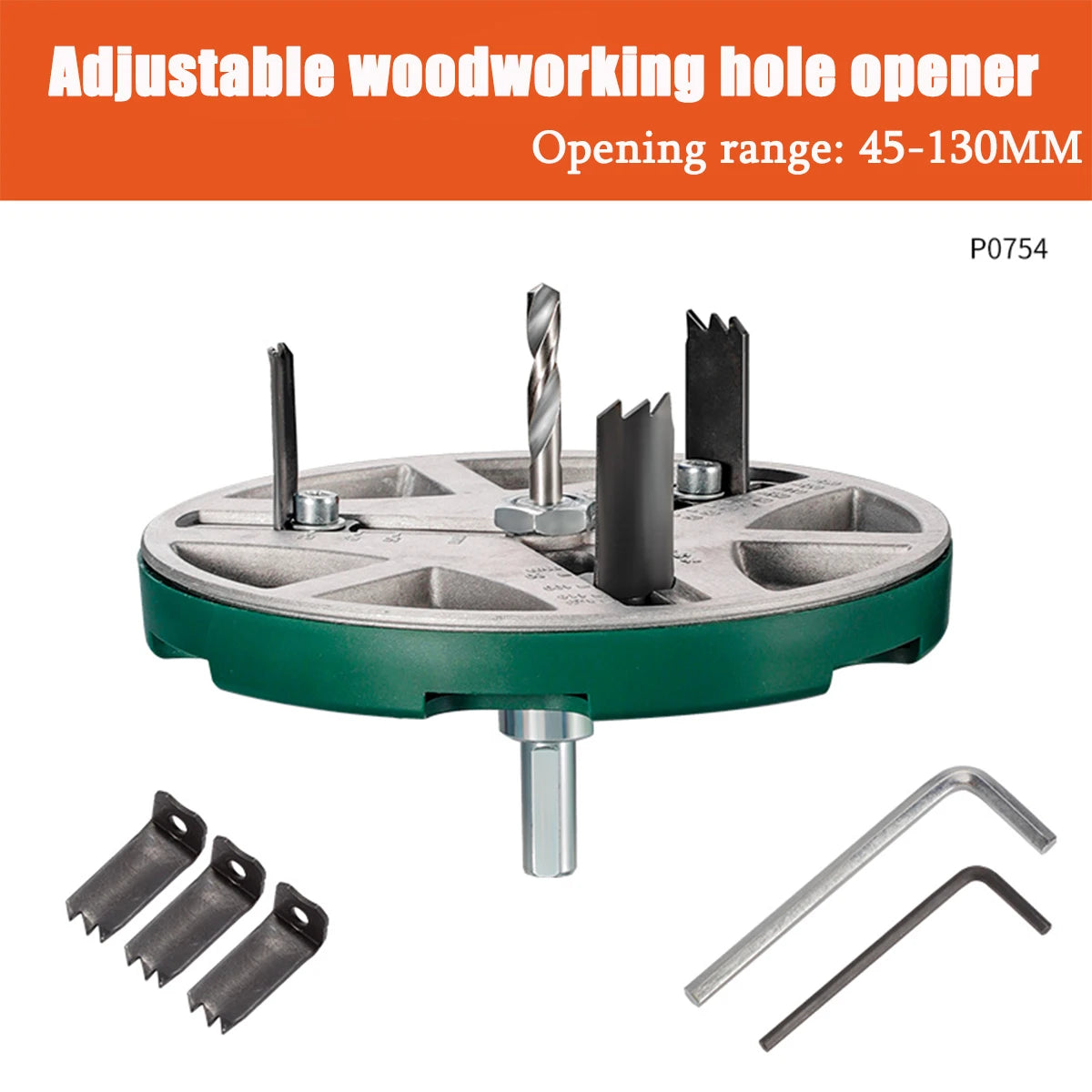 Adjustable Round Hole Saw Tool for Woodworking, Diameter Range 45mm-130mm