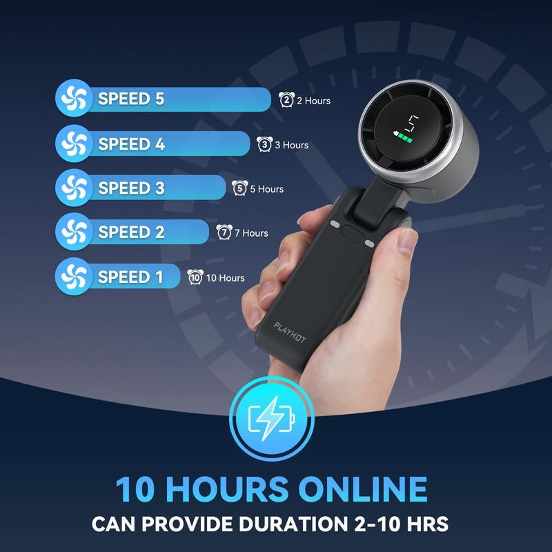 PLAYHOT Portable Handheld Turbo Fan, 5 Gear Wind,4000Mah Battery Operated, up to 10 Working Hours, 3 in 1 Hand Fan Rechargeable with Air Turbo Tech Cooling Fan for Outdoor Activities, Travel, Working, Summer Selected Products
