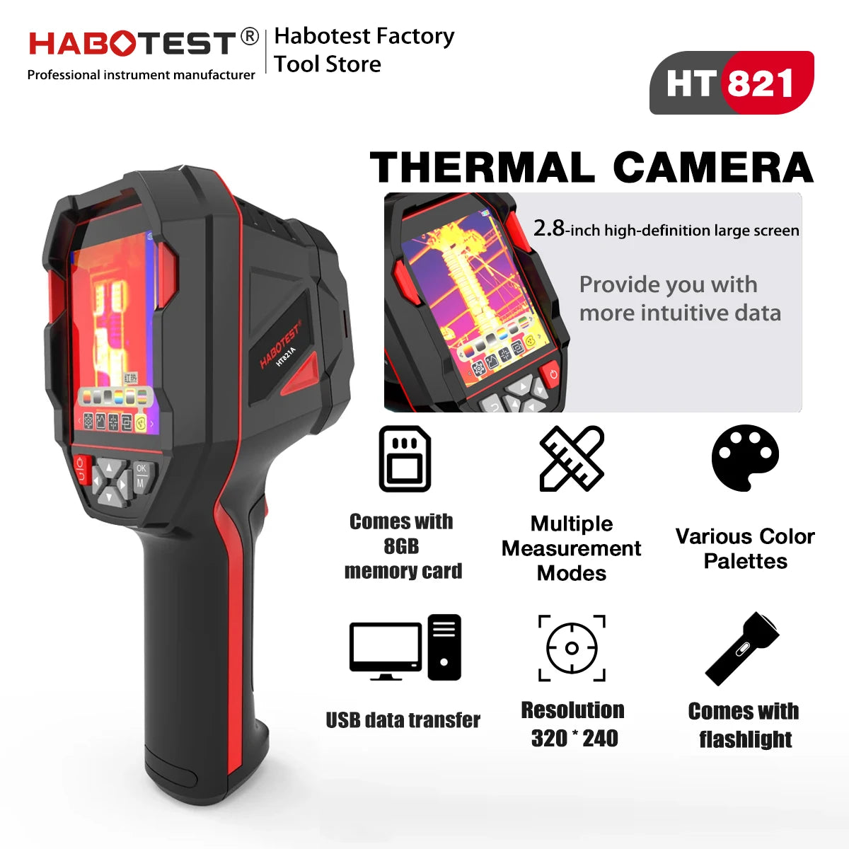 HT821A Rechargeable Thermal Imaging Camera -20 ℃~550 ℃ Waterproof, Dustproof, and anti Drop Handheld Thermal Imaging