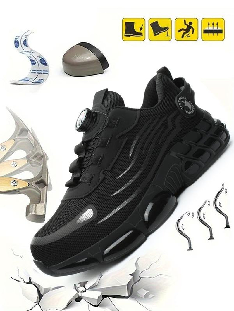 Men'S Lace up Low Top anti Piercing & anti Smashing Work Safety Sneakers with Rotating Button, Casual Comfortable Breathable Contrast Mesh Work Shoes, Contrast Mesh Design Anti-Slip Shoes for Outdoor Work, Closed