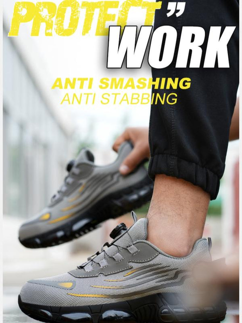 Men'S Lace up Low Top anti Piercing & anti Smashing Work Safety Sneakers with Rotating Button, Casual Comfortable Breathable Contrast Mesh Work Shoes, Contrast Mesh Design Anti-Slip Shoes for Outdoor Work, Closed