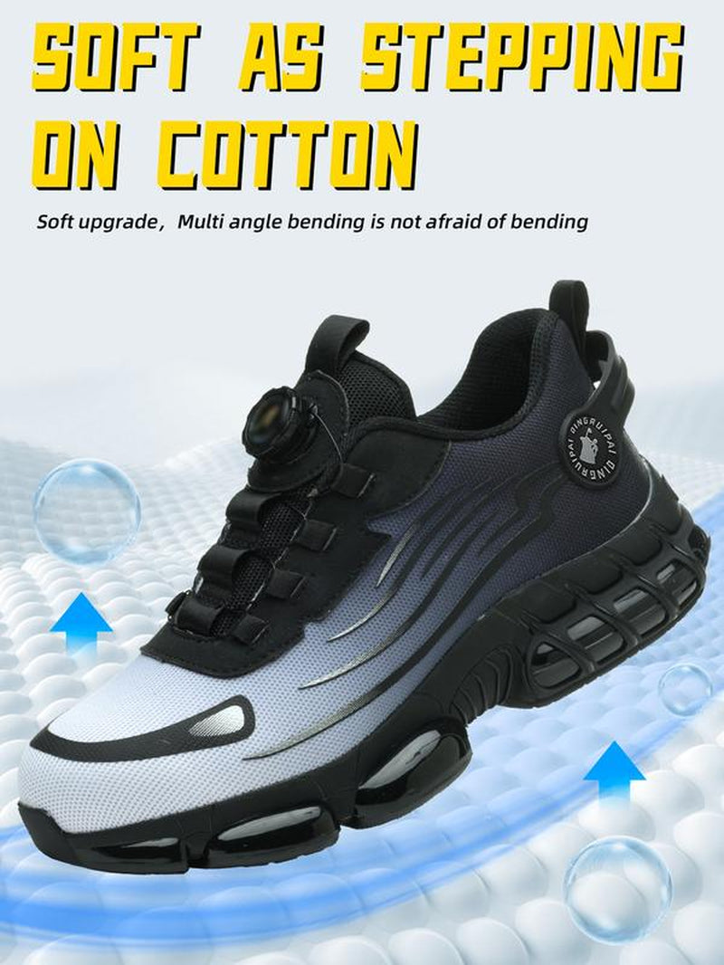 Men'S Lace up Low Top anti Piercing & anti Smashing Work Safety Sneakers with Rotating Button, Casual Comfortable Breathable Contrast Mesh Work Shoes, Contrast Mesh Design Anti-Slip Shoes for Outdoor Work, Closed