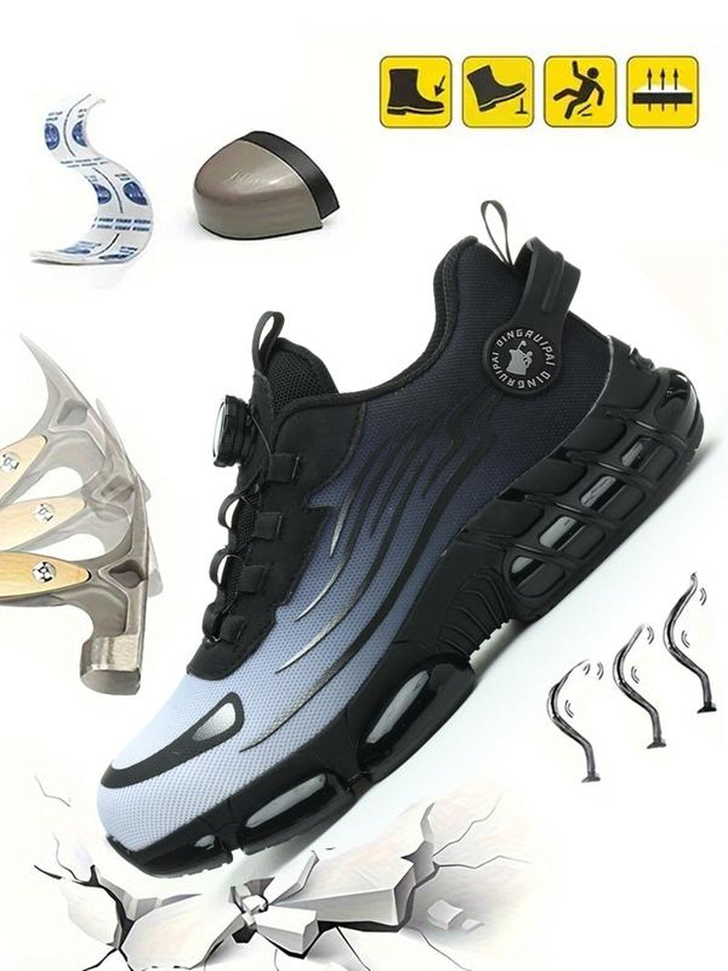 Men'S Lace up Low Top anti Piercing & anti Smashing Work Safety Sneakers with Rotating Button, Casual Comfortable Breathable Contrast Mesh Work Shoes, Contrast Mesh Design Anti-Slip Shoes for Outdoor Work, Closed
