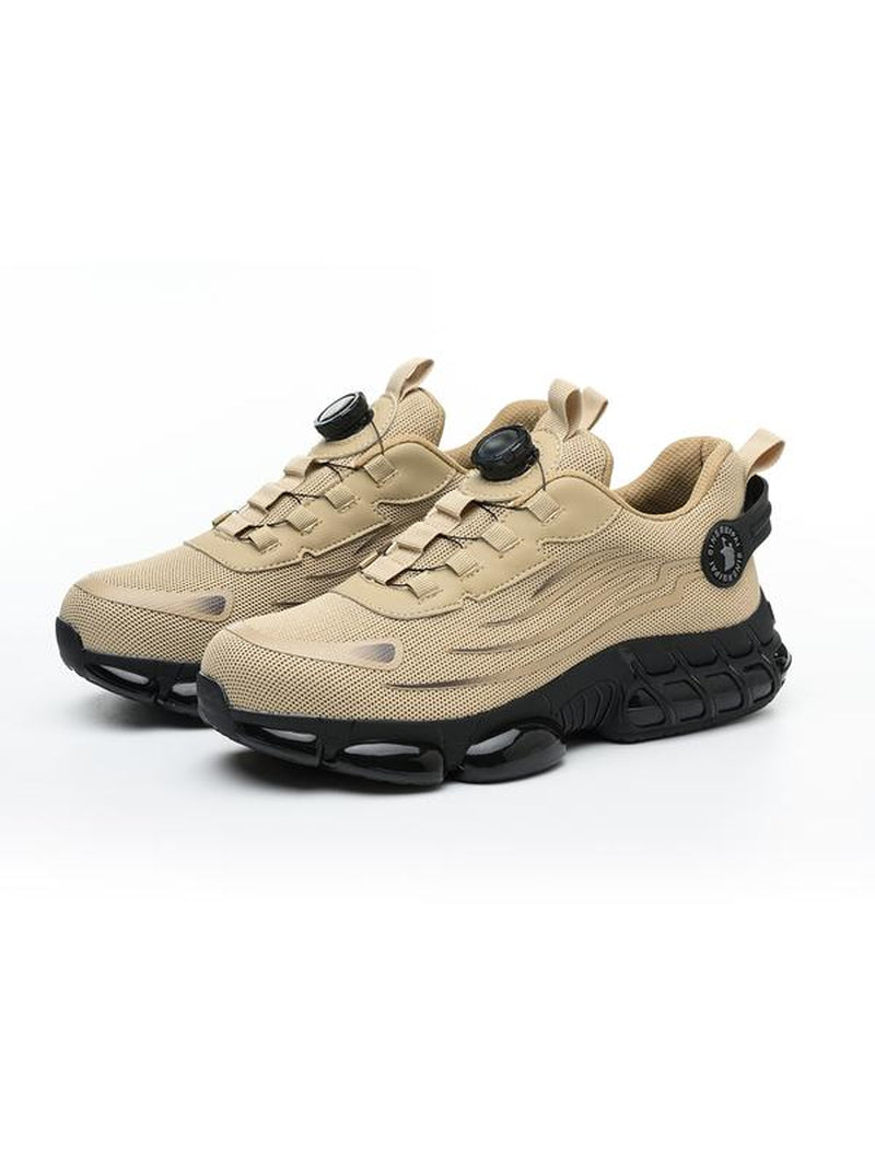 Men'S Lace up Low Top anti Piercing & anti Smashing Work Safety Sneakers with Rotating Button, Casual Comfortable Breathable Contrast Mesh Work Shoes, Contrast Mesh Design Anti-Slip Shoes for Outdoor Work, Closed
