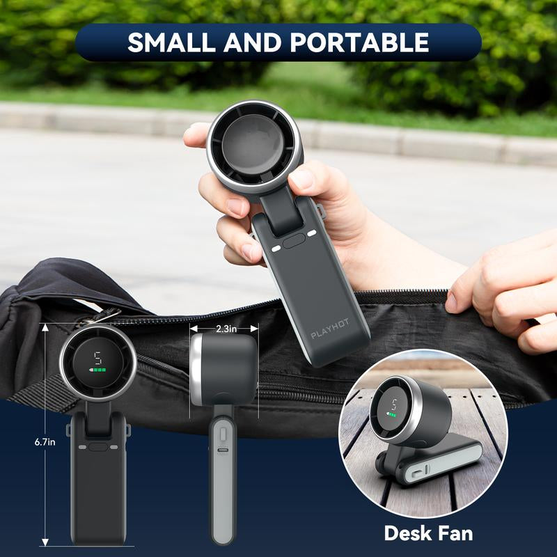PLAYHOT Portable Handheld Turbo Fan, 5 Gear Wind,4000Mah Battery Operated, up to 10 Working Hours, 3 in 1 Hand Fan Rechargeable with Air Turbo Tech Cooling Fan for Outdoor Activities, Travel, Working, Summer Selected Products