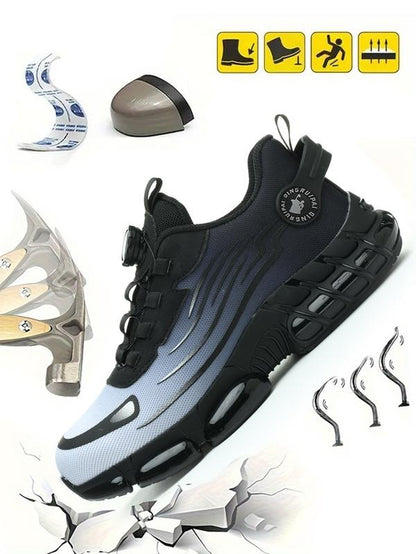 Men'S Lace up Low Top anti Piercing & anti Smashing Work Safety Sneakers with Rotating Button, Casual Comfortable Breathable Contrast Mesh Work Shoes, Contrast Mesh Design Anti-Slip Shoes for Outdoor Work, Closed
