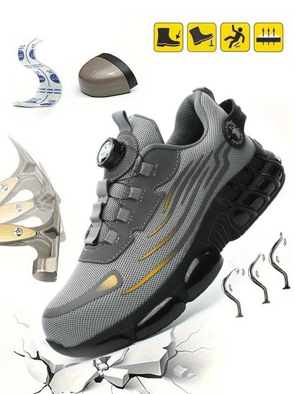 Men'S Lace up Low Top anti Piercing & anti Smashing Work Safety Sneakers with Rotating Button, Casual Comfortable Breathable Contrast Mesh Work Shoes, Contrast Mesh Design Anti-Slip Shoes for Outdoor Work, Closed